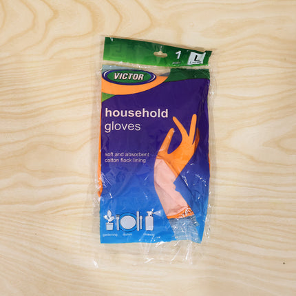 Large Victor Orange Cleaning Rubber Gloves Reusable Kitchen Dishwash (1 Pair)